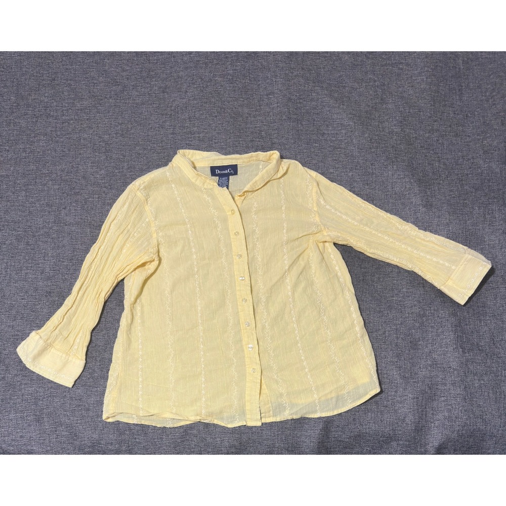 Denim & Co Women's XL Button Up Yellow Embroidered Cotton Blouse